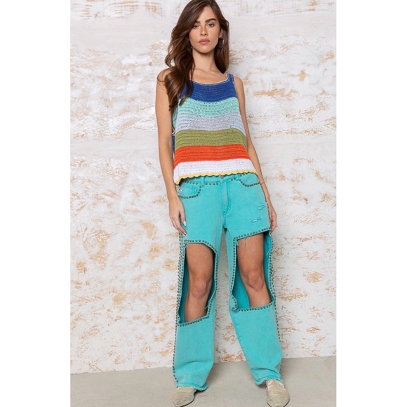 POL Blue Multi Striped Sleeveless Layering Sweater - Picture 6 of 11